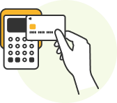 ギフトカードをレジで決済する様子のイラスト