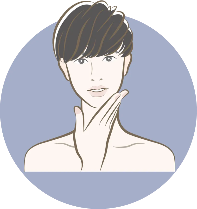 男性が綺麗になった顎ラインを触っているイラスト